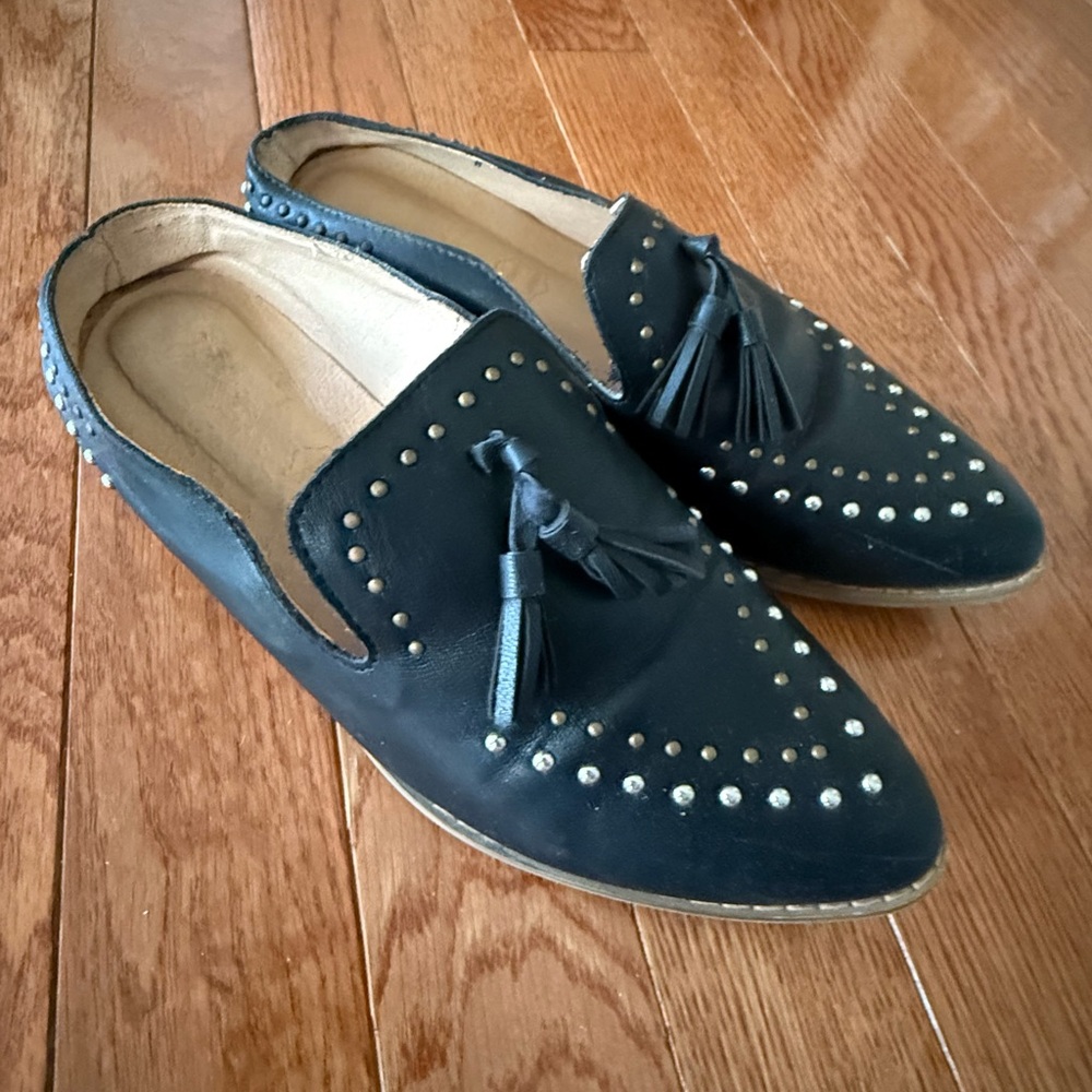 Vici Black Tassel Studded Mules